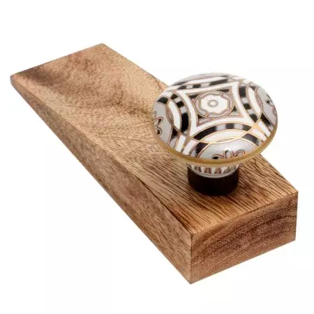 Golden Ceramic Floral Wooden Door Stopper